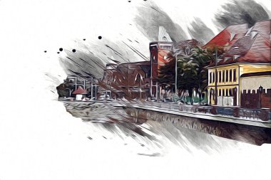 Wroclaw City Poland antika sanat eskizi çizimi