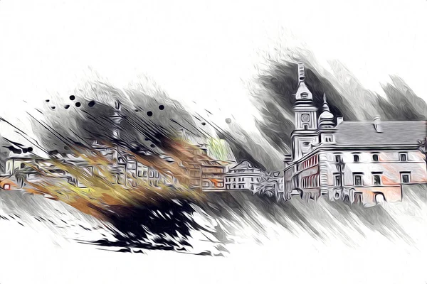 Warschauer Stadtbild Außenkunst Zeichnung Skizze Illustration — Stockfoto
