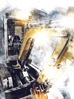 Ekskavatör illüstrasyon izole renk sanat eseri