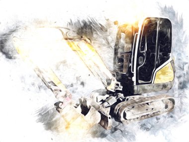 Ekskavatör illüstrasyon izole renk sanat eseri