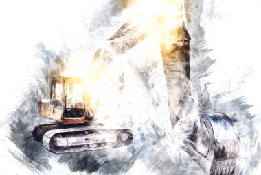 Ekskavatör illüstrasyon izole renk sanat eseri