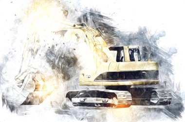 Ekskavatör illüstrasyon izole renk sanat eseri