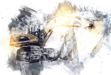 Ekskavatör illüstrasyon izole renk sanat eseri