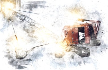 Ekskavatör illüstrasyon izole renk sanat eseri