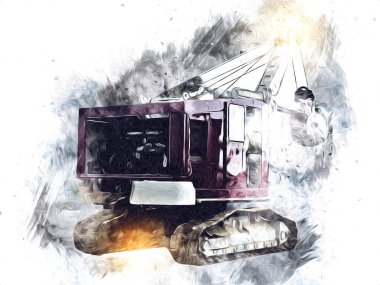 Ekskavatör illüstrasyon izole renk sanat eseri