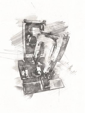 Ekskavatör illüstrasyon izole renk sanat eseri