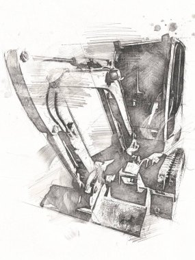 Ekskavatör illüstrasyon izole renk sanat eseri