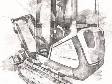 Ekskavatör illüstrasyon izole renk sanat eseri