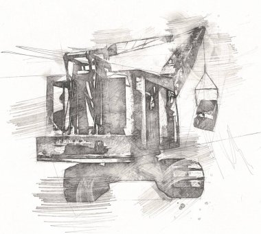 Ekskavatör illüstrasyon izole renk sanat eseri