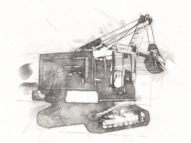 Ekskavatör illüstrasyon izole renk sanat eseri