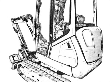 Ekskavatör illüstrasyon izole renk sanat eseri