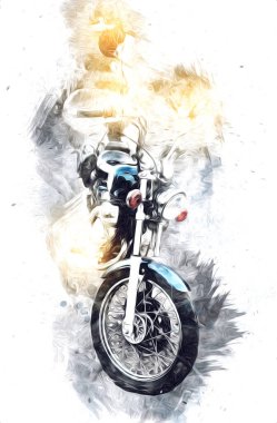 Motosiklet görüntüleme rengi izole edilmiş sanat antika retro
