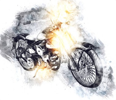 Motosiklet görüntüleme rengi izole edilmiş sanat antika retro