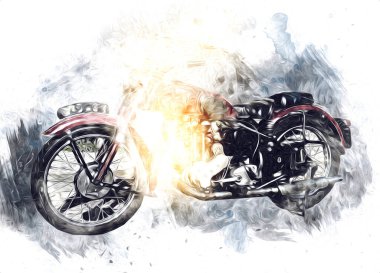 Motosiklet görüntüleme rengi izole edilmiş sanat antika retro