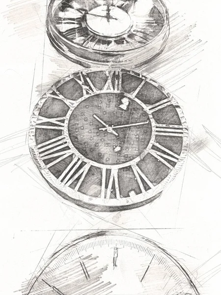 Die Zifferblätter Der Alten Antiken Klassischen Uhren Auf Einem Alten — Stockfoto