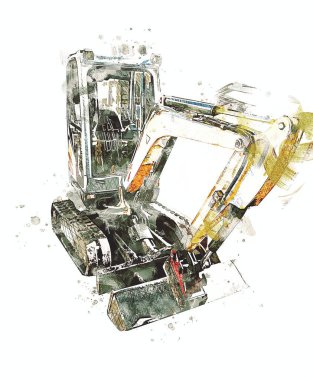 Ekskavatör illüstrasyon izole renk sanat eseri