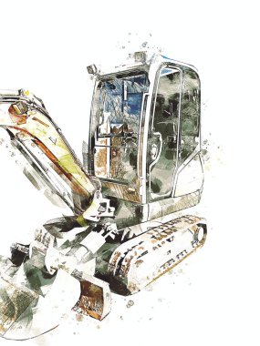 Ekskavatör illüstrasyon izole renk sanat eseri