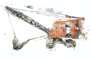 Ekskavatör illüstrasyon izole renk sanat eseri