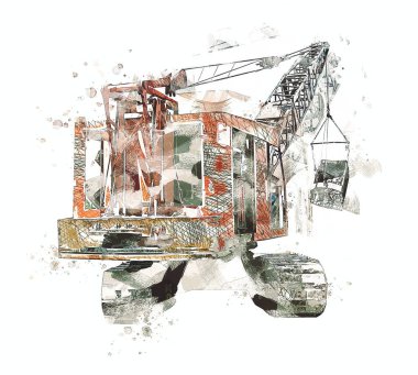 Ekskavatör illüstrasyon izole renk sanat eseri
