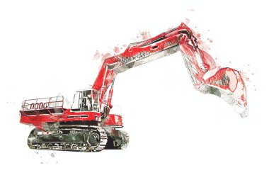 Ekskavatör illüstrasyon izole renk sanat eseri