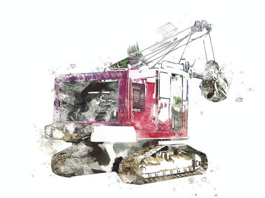 Ekskavatör illüstrasyon izole renk sanat eseri