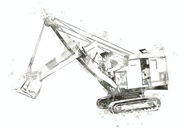 Ekskavatör illüstrasyon izole renk sanat eseri
