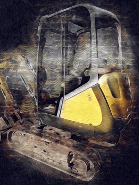 Ekskavatör illüstrasyon izole renk sanat eseri