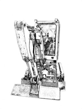 Ekskavatör illüstrasyon izole renk sanat eseri