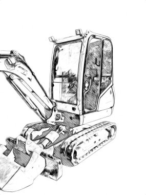 Ekskavatör illüstrasyon izole renk sanat eseri