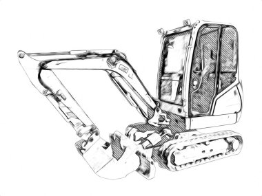 Ekskavatör illüstrasyon izole renk sanat eseri