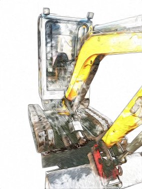 Ekskavatör illüstrasyon izole renk sanat eseri