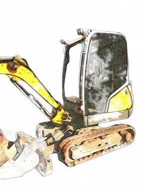 Ekskavatör illüstrasyon izole renk sanat eseri