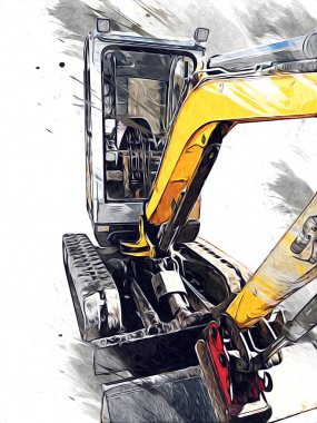 Ekskavatör illüstrasyon izole renk sanat eseri