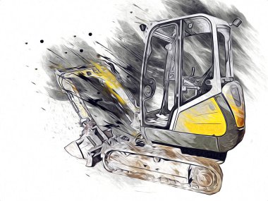 Ekskavatör illüstrasyon izole renk sanat eseri