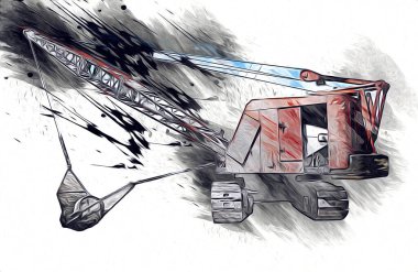 Ekskavatör illüstrasyon izole renk sanat eseri