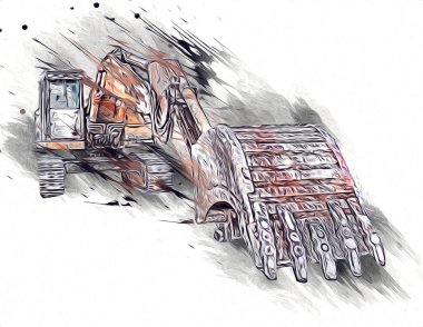 Ekskavatör illüstrasyon izole renk sanat eseri