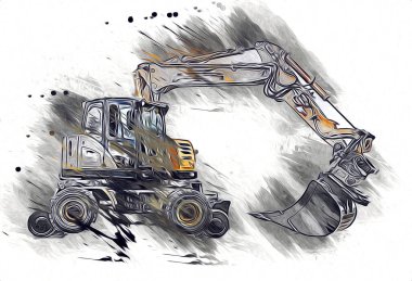 Ekskavatör illüstrasyon izole renk sanat eseri