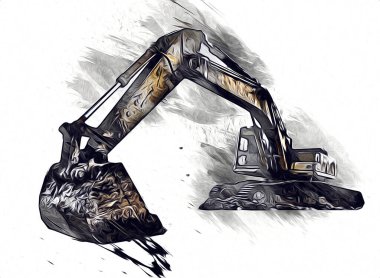 Ekskavatör illüstrasyon izole renk sanat eseri