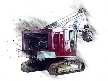 Ekskavatör illüstrasyon izole renk sanat eseri