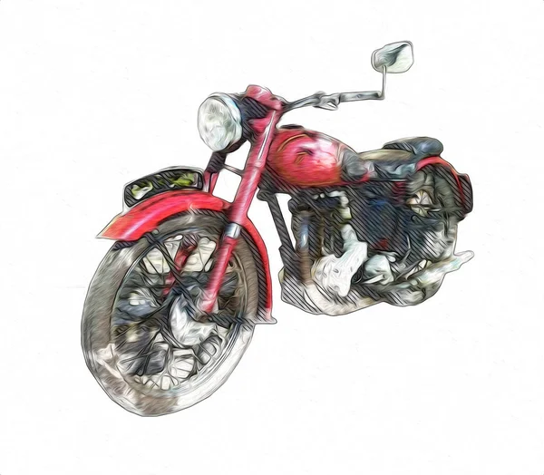 Motocykl Ilustracja Kolor Izolowane Sztuki Vintage Retro — Zdjęcie stockowe