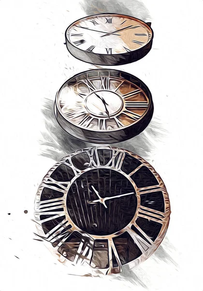 Les Cadrans Des Anciennes Horloges Classiques Sur Fond Papier Vintage — Photo