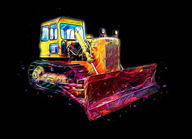 Buldozer illüstrasyon renk sanat grunge vintage çizim