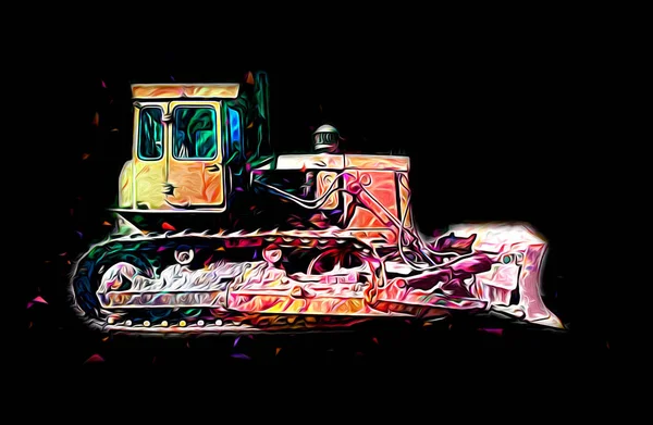 Bulldozer Illustration Color Art Grunge Drawing Vintage — Stock Photo, Image