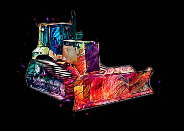 Bulldozer Ilustración Color Arte Grunge Dibujo Vintage —  Fotos de Stock