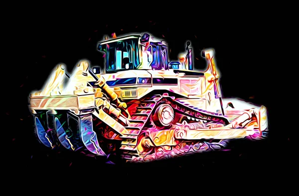 Bulldozer Ilustração Cor Arte Grunge Desenho Vintage — Fotografia de Stock