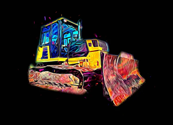 Bulldozer Ilustración Color Arte Grunge Dibujo Vintage — Foto de Stock