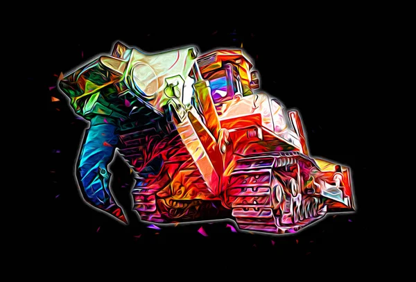 Bulldozer Illustration Färg Konst Grunge Teckning Vintage — Stockfoto