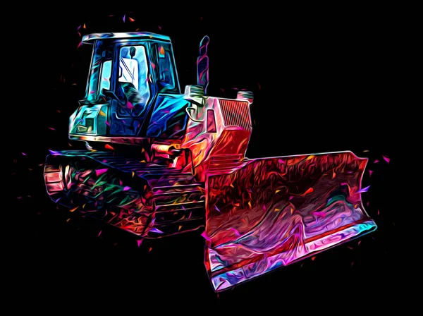 Bulldozer Illustration Couleur Art Grunge Dessin Vintage — Photo