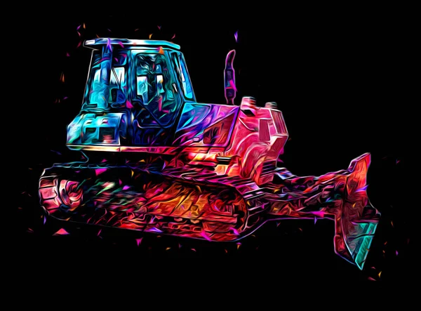 Bulldozer Εικονογράφηση Χρώμα Τέχνη Grunge Σχέδιο Vintage — Φωτογραφία Αρχείου