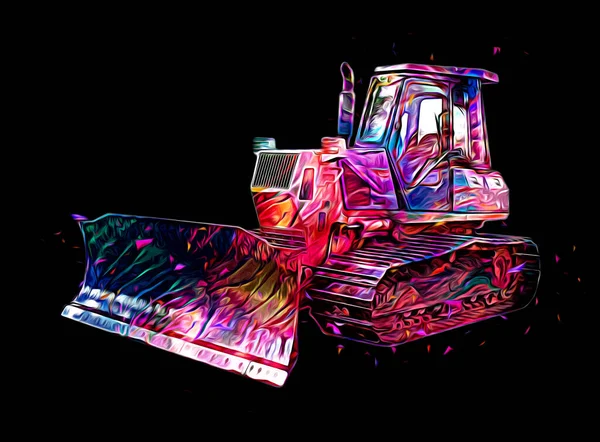 Bulldozer Illustration Color Art Grunge Drawing Vintage — Stock Photo, Image